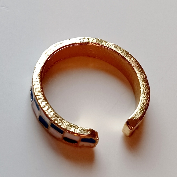 Checkerboard Enamel Adjustable Ring Pink & Blue - Picture 2 of 2